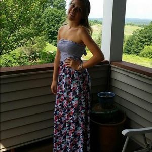Floral and Stripped Strapless jumpsuit